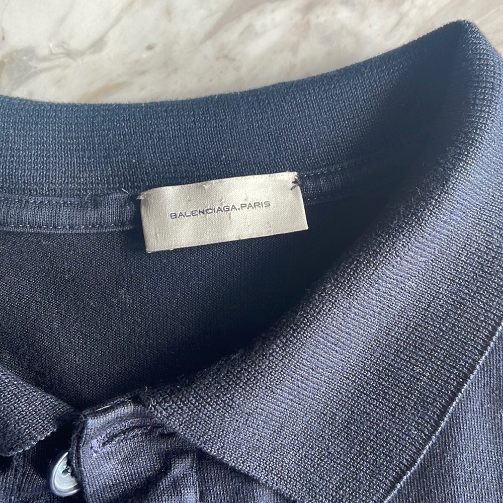 Balenciaga striped long sleeve polo shirt in navy, red, black and tan - small - Picture 3 of 12